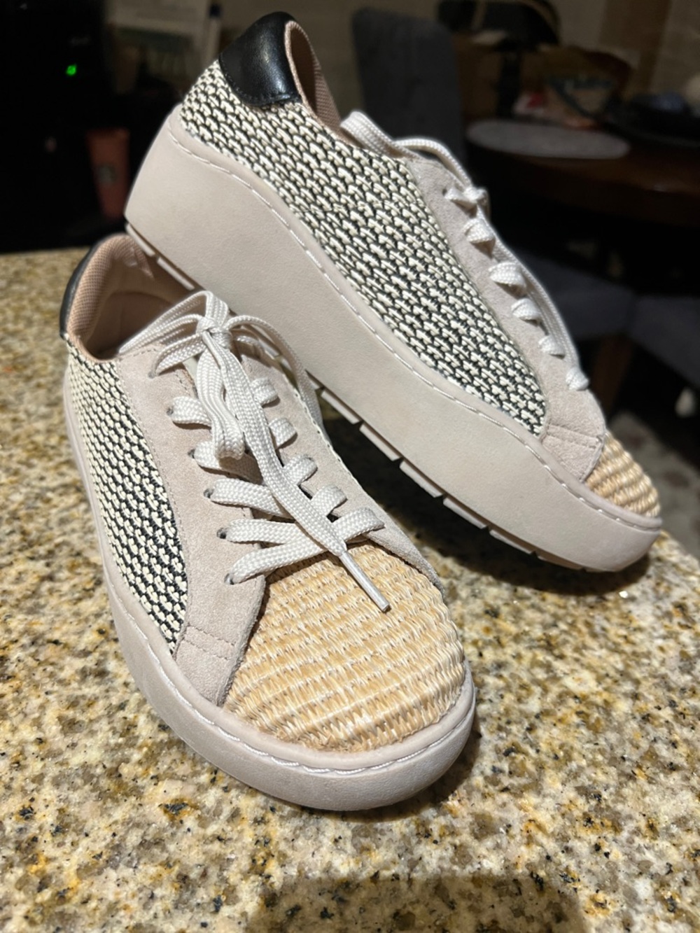 Women’s Neutral Beige Woven-Accent Platform Sneakers